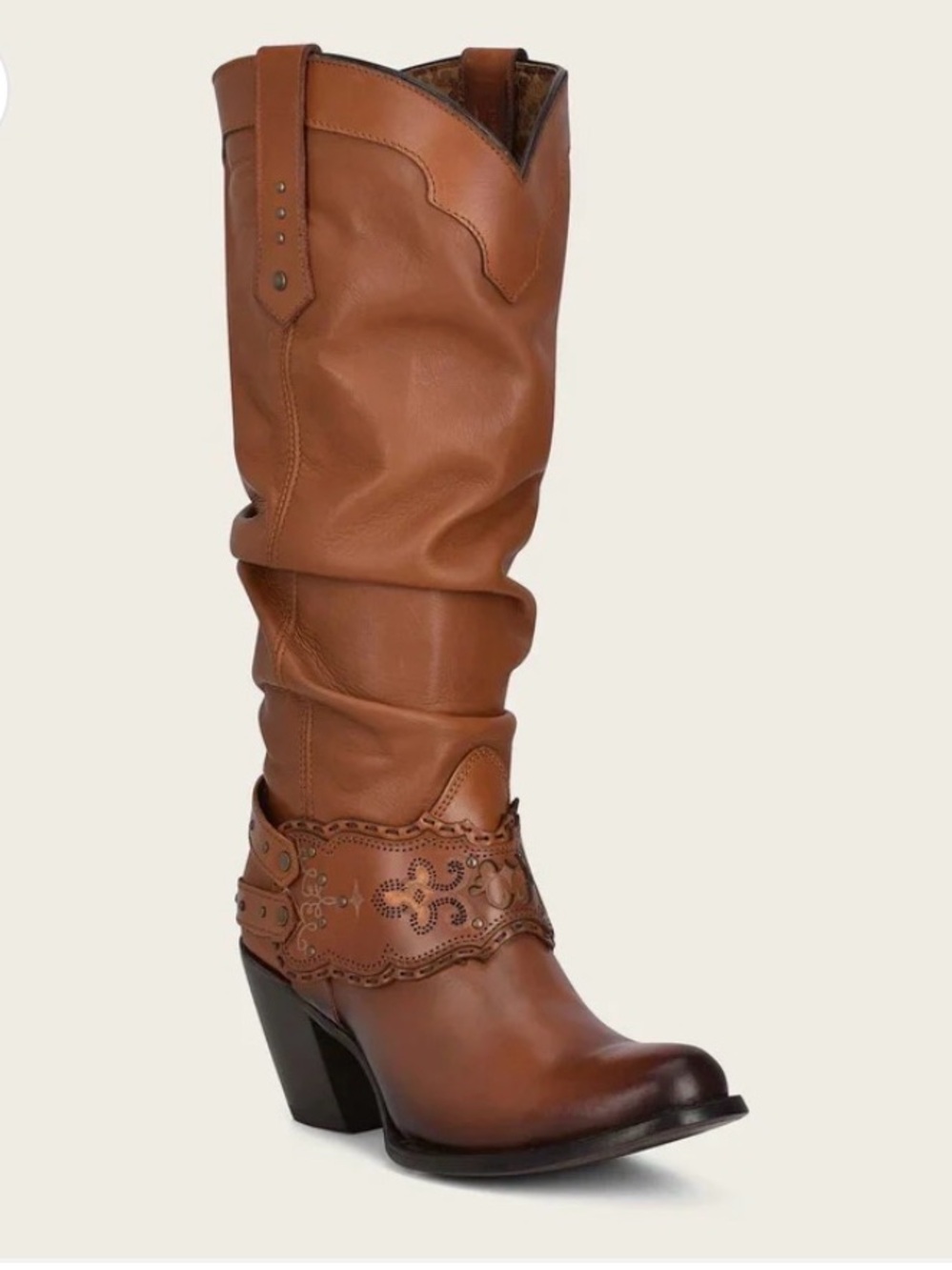 Cuadra Women's Engraved Honey Leather Cowhide Tall Cowboy Western Boots Sz 7